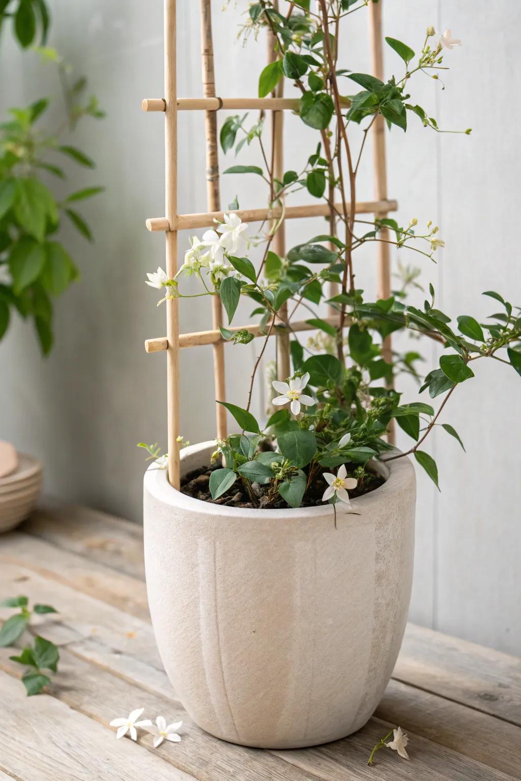 Elevate your greenery with a chic and functional pot trellis, merging style and nature effortlessly.