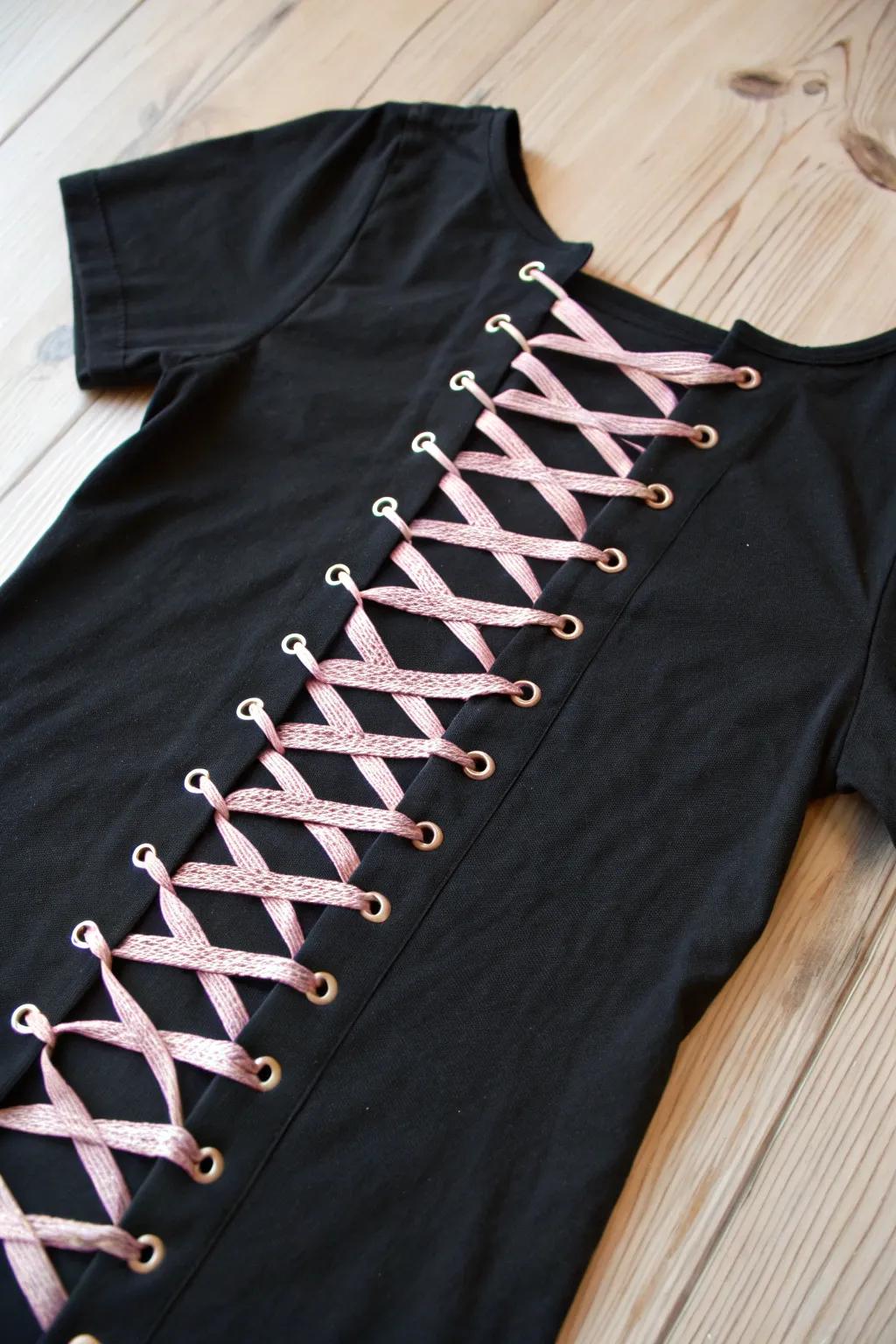 Add a touch of punk to your wardrobe with this DIY corset-laced T-shirt. Crafted with simplicity and style in mind, it's the perfect blend of edgy and elegant!