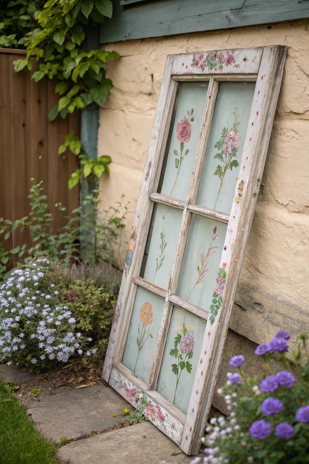 Vintage windows become unique art pieces with a touch of creativity.