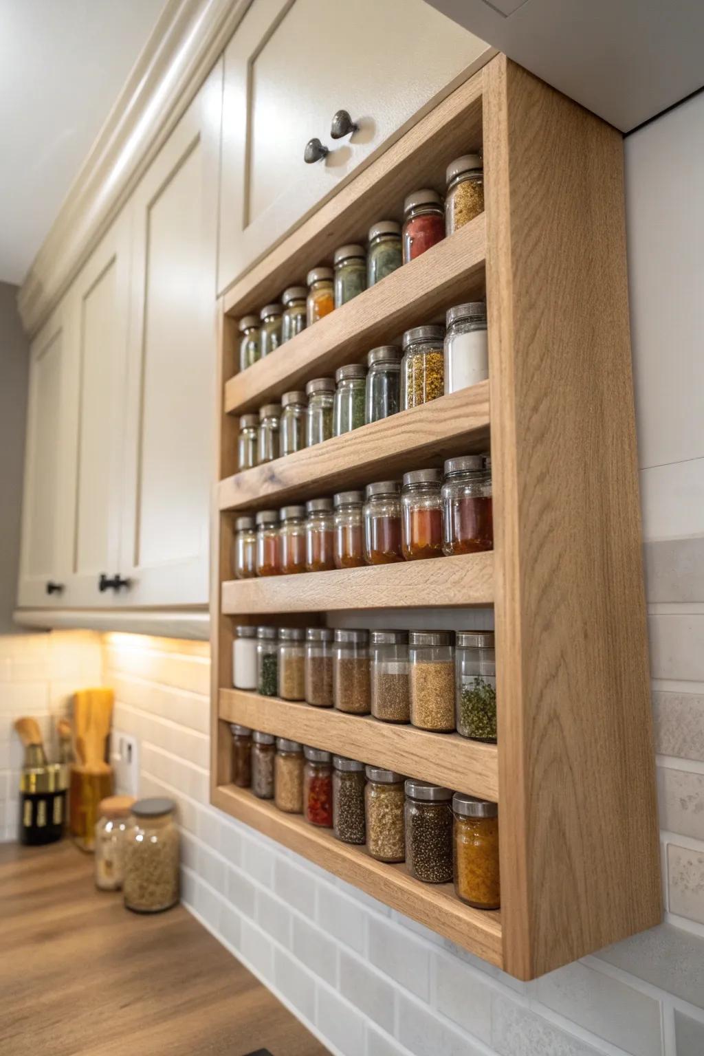 Transform your kitchen with a bespoke spice library; elegance meets functionality!
