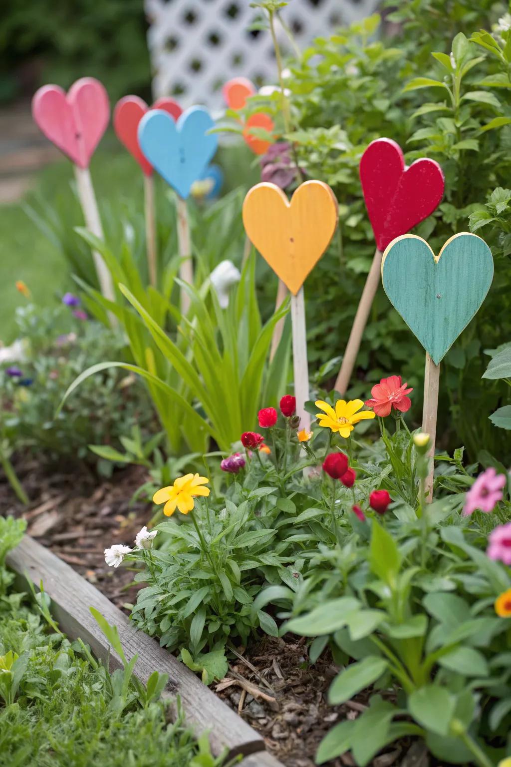 Brighten your garden with whimsical painted heart stakes.