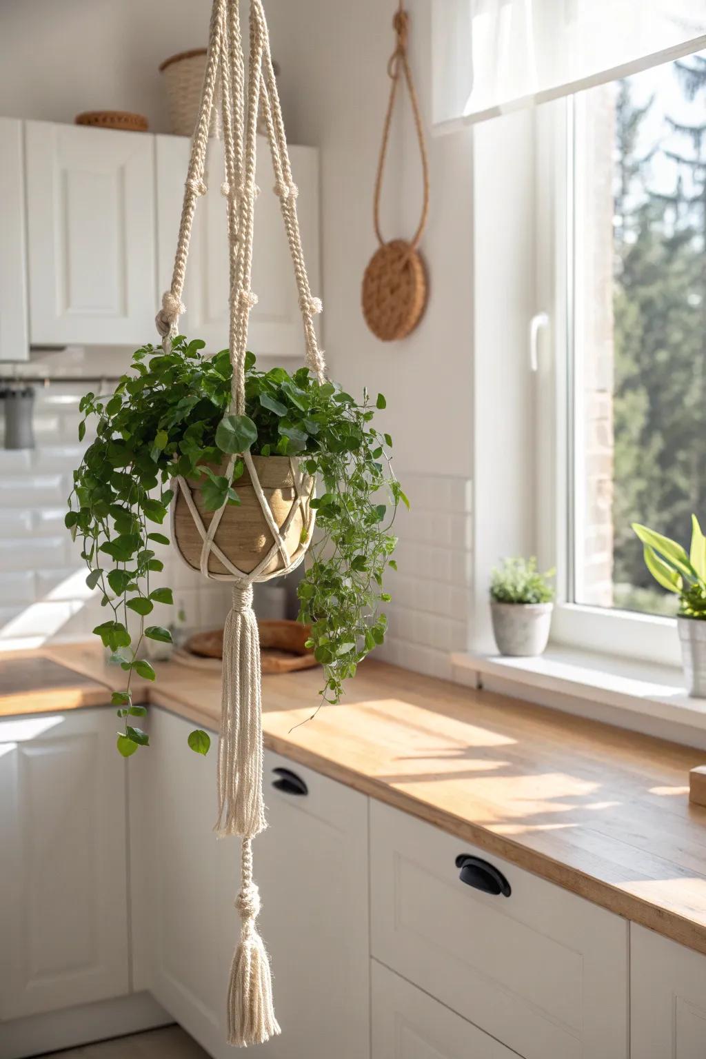 Add a cozy touch to your space with handmade macramé hanging planters.