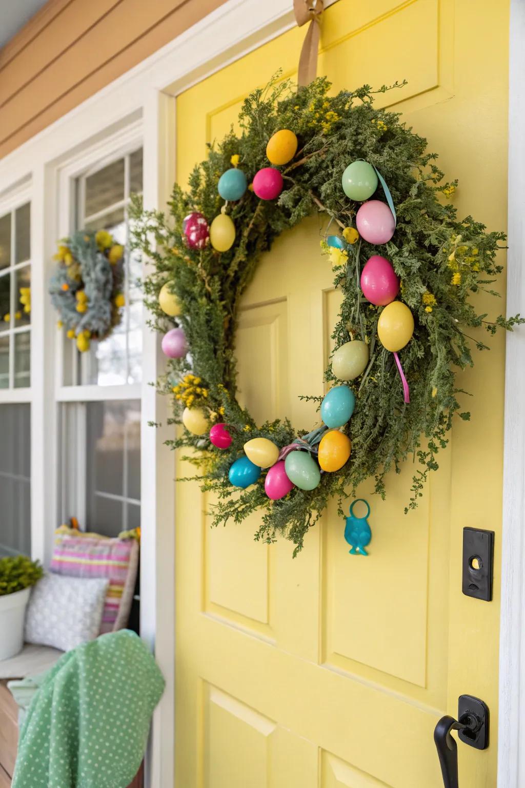 Celebrate Easter with a cheerful egg-adorned wreath.