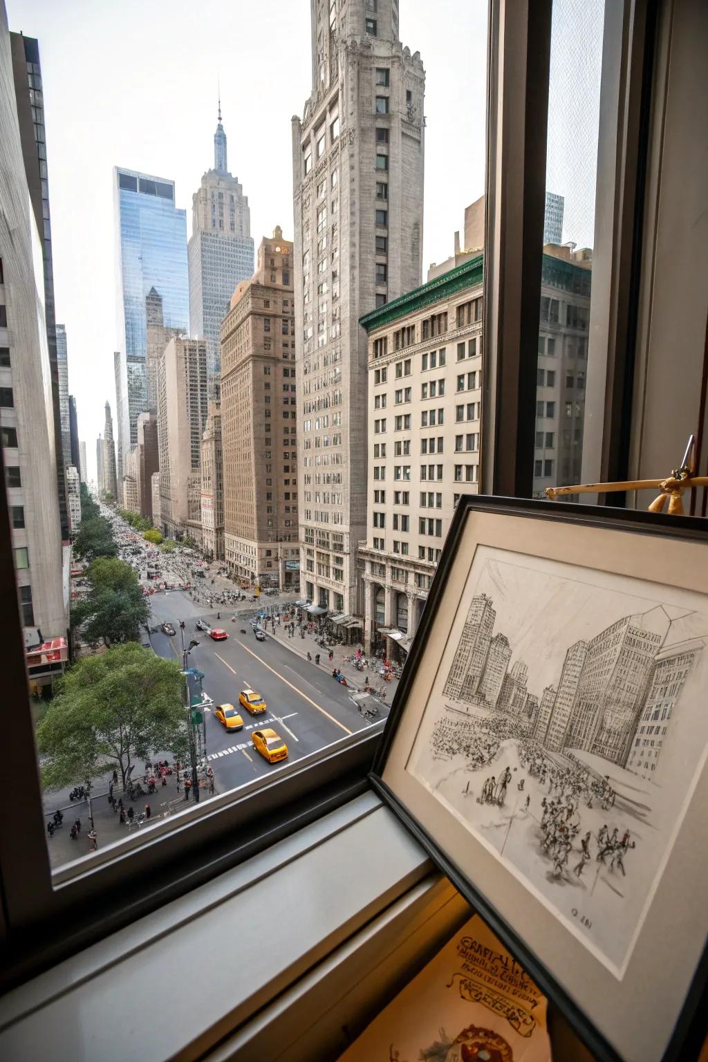 A stunning window view drawing brings the outside world in.