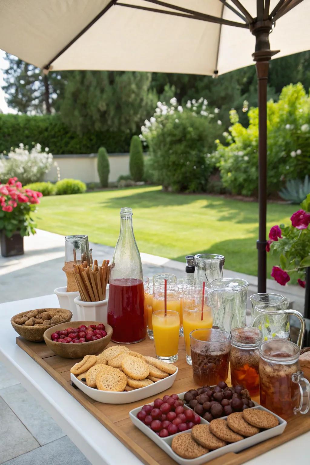 An outdoor drink table on a patio, perfect for summer gatherings.