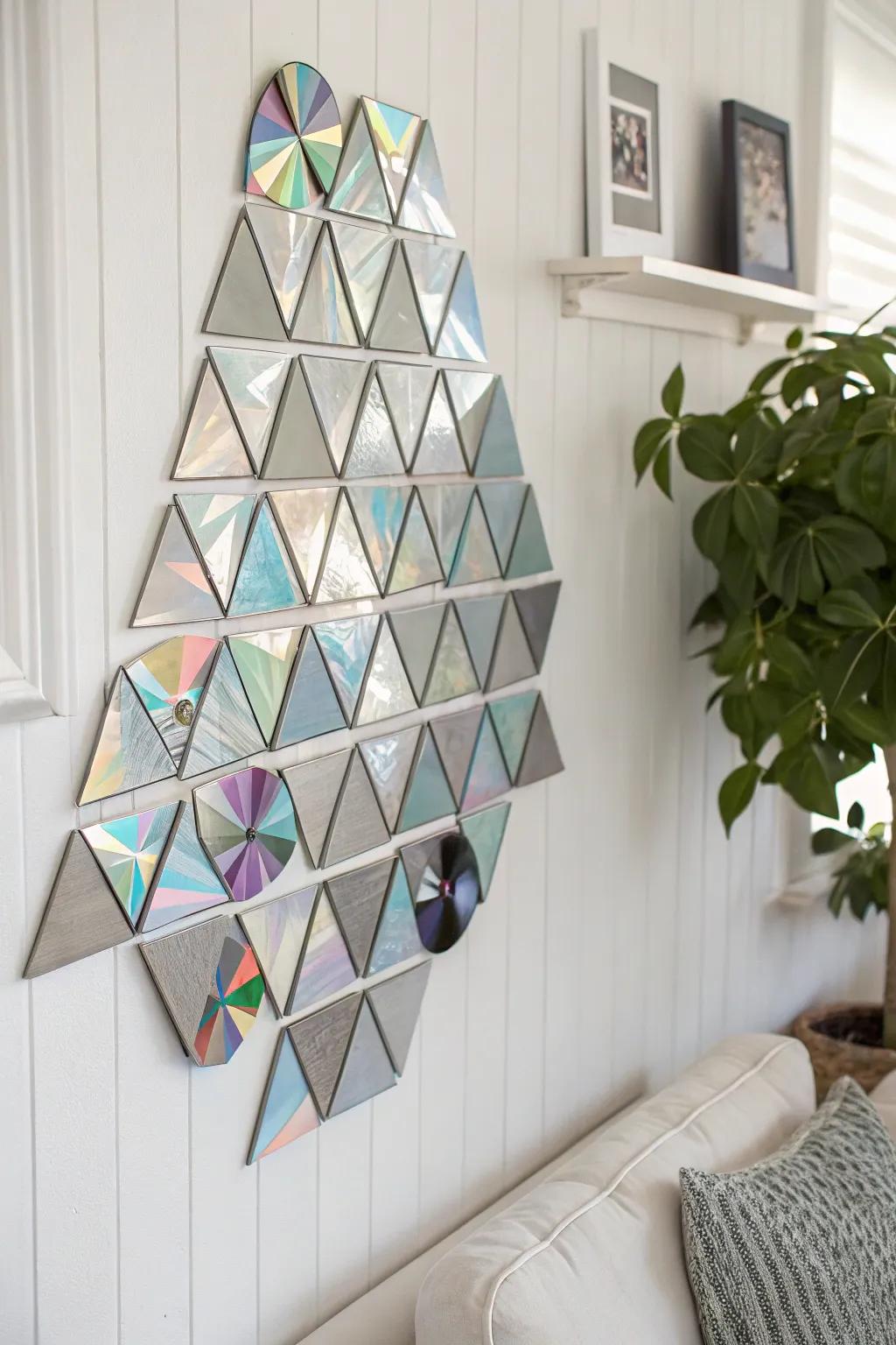 Transform old DVDs into stunning geometric wall art that adds a modern touch to any minimalist space.