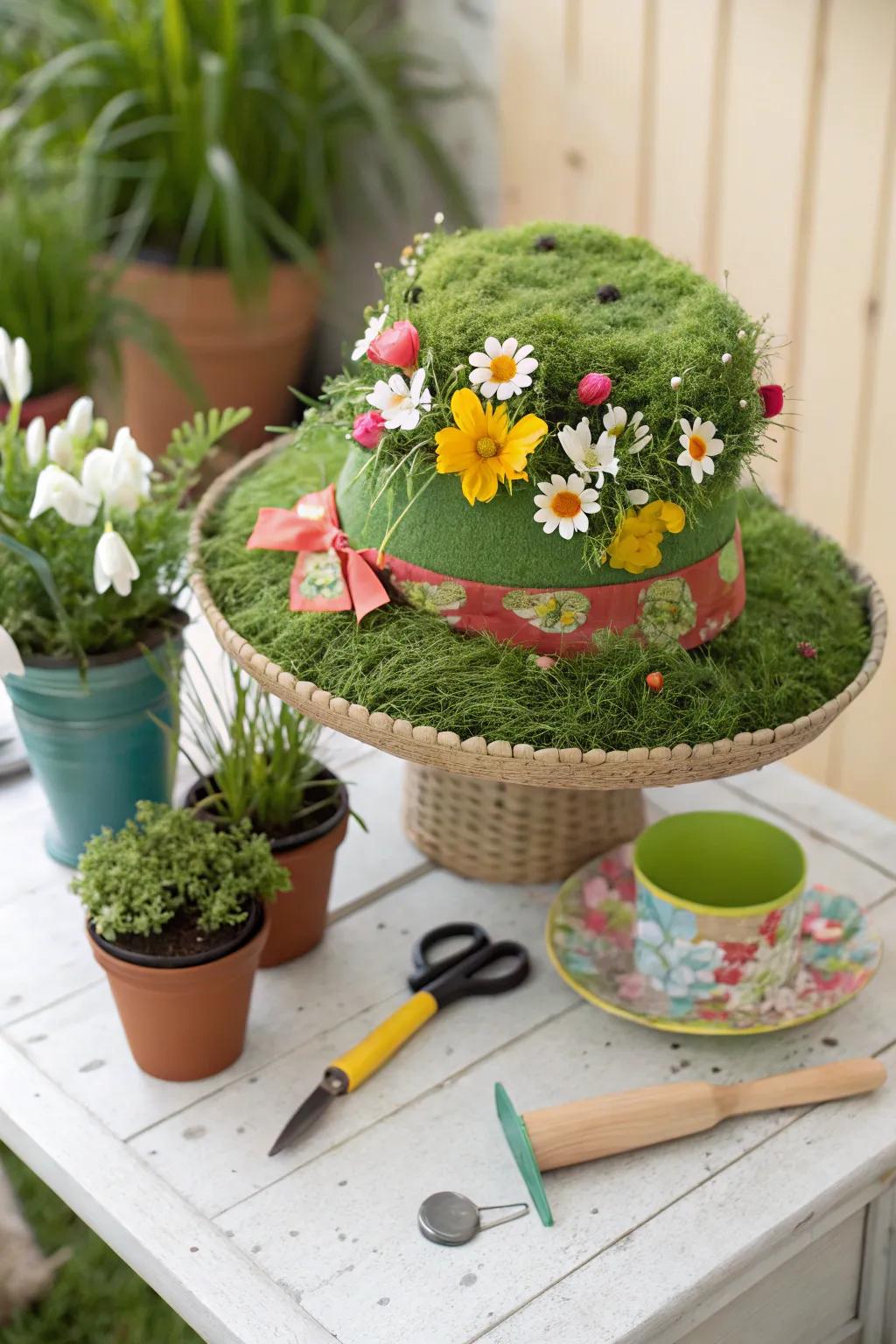 A garden party on your head, perfect for Easter celebrations.