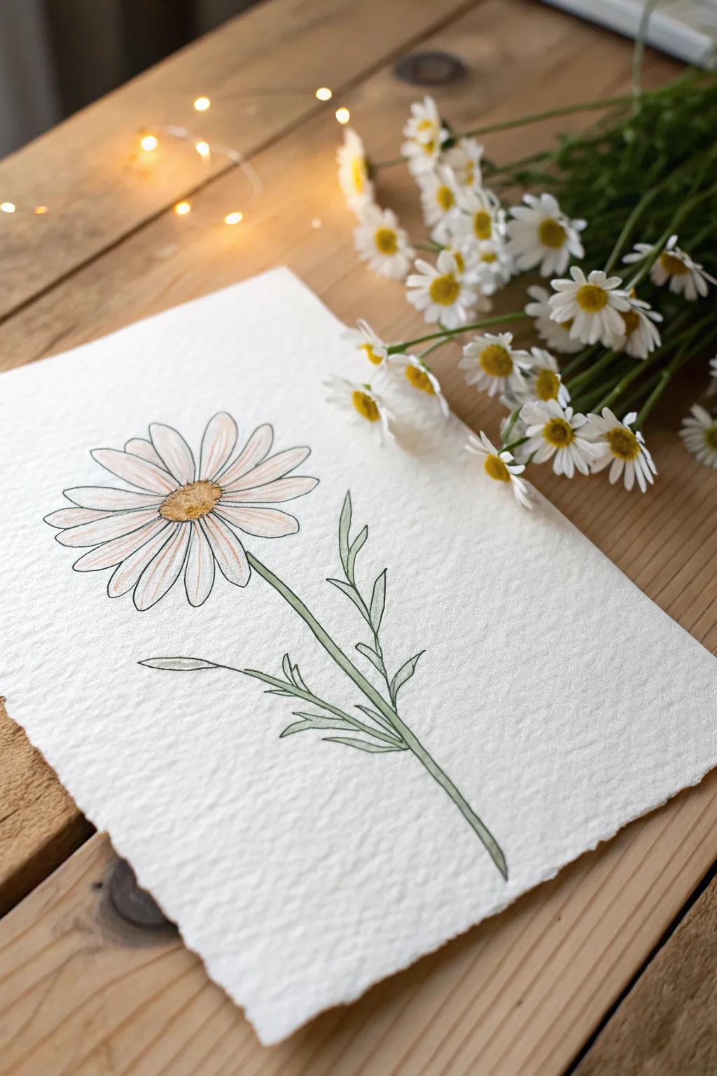Simple spring charm: A minimalist daisy sketch to brighten your Easter creativity.