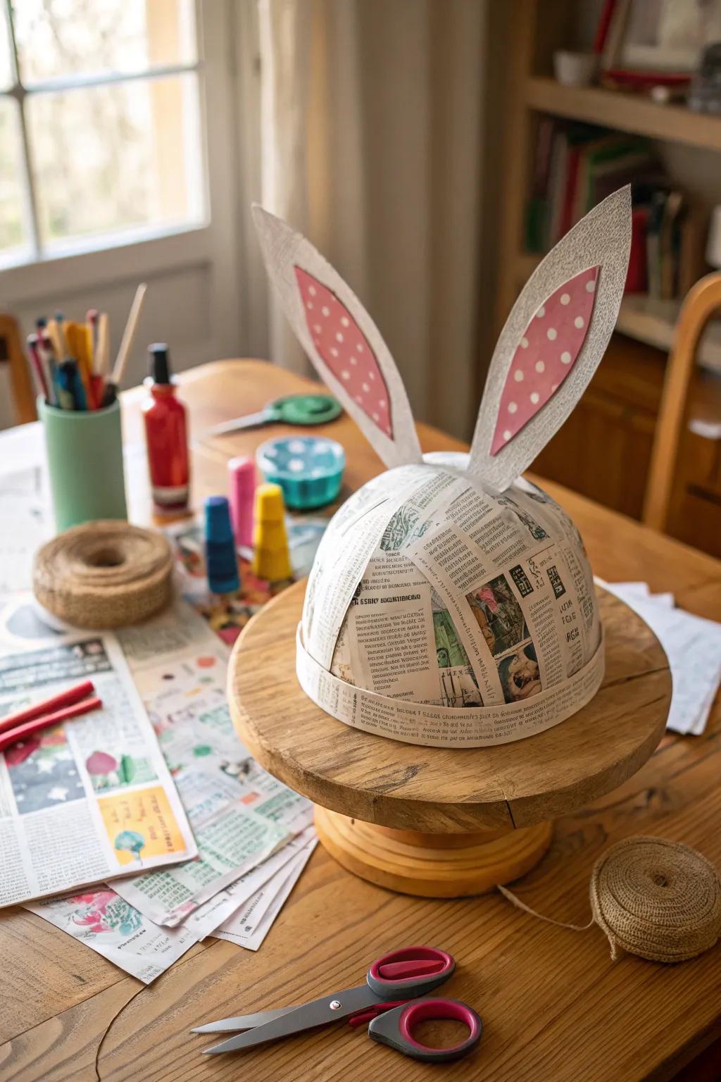 Unleash your creativity with a papier mâché Easter hat.