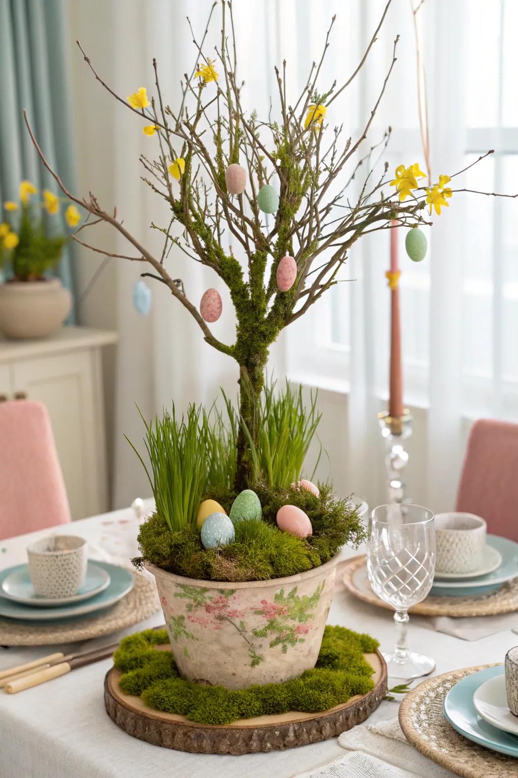 An elegant Easter tree centerpiece that adds sophistication to any dining experience.