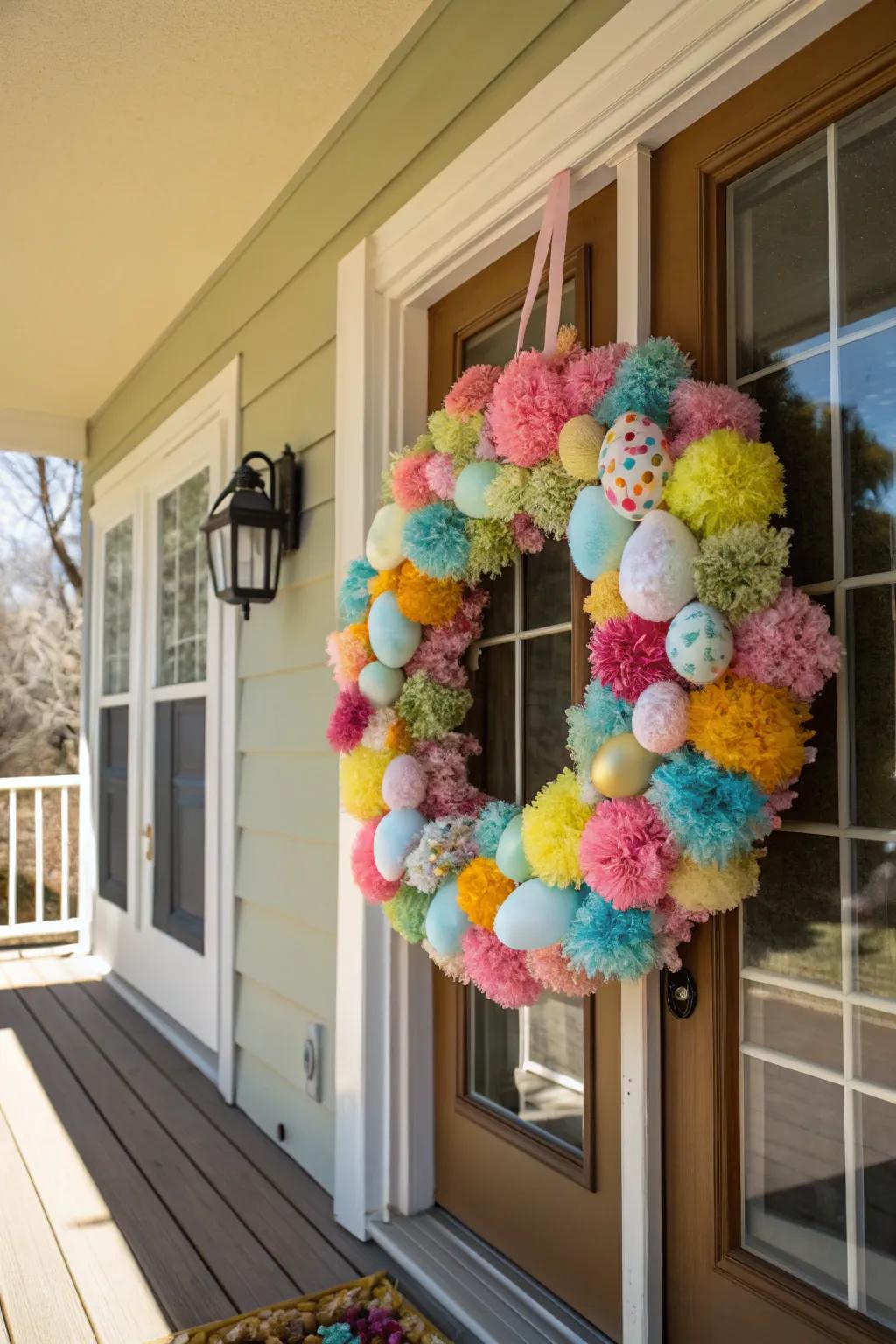 Add a playful touch with a pom-pom egg wreath for Easter.