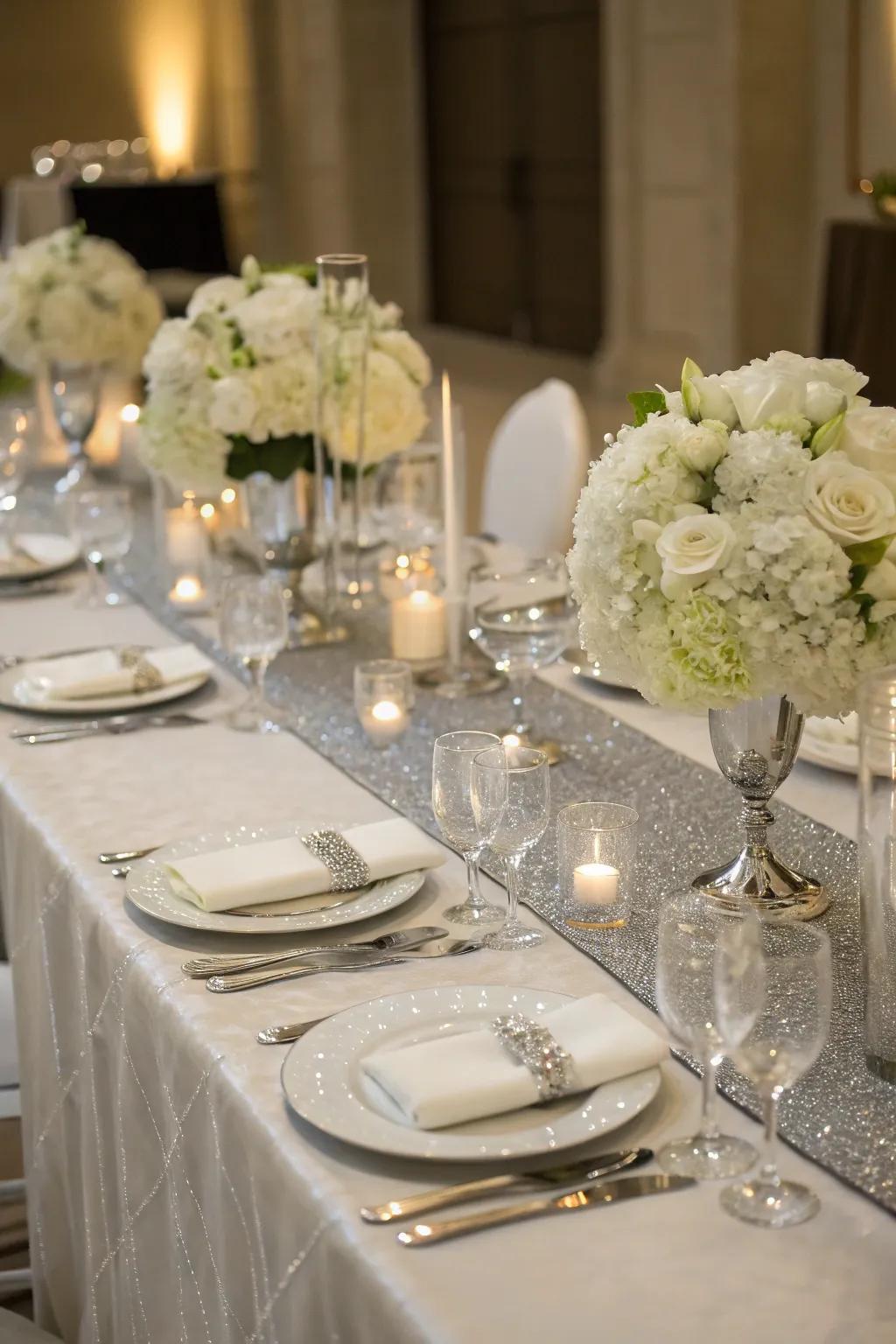 Silver table runners add sophistication.