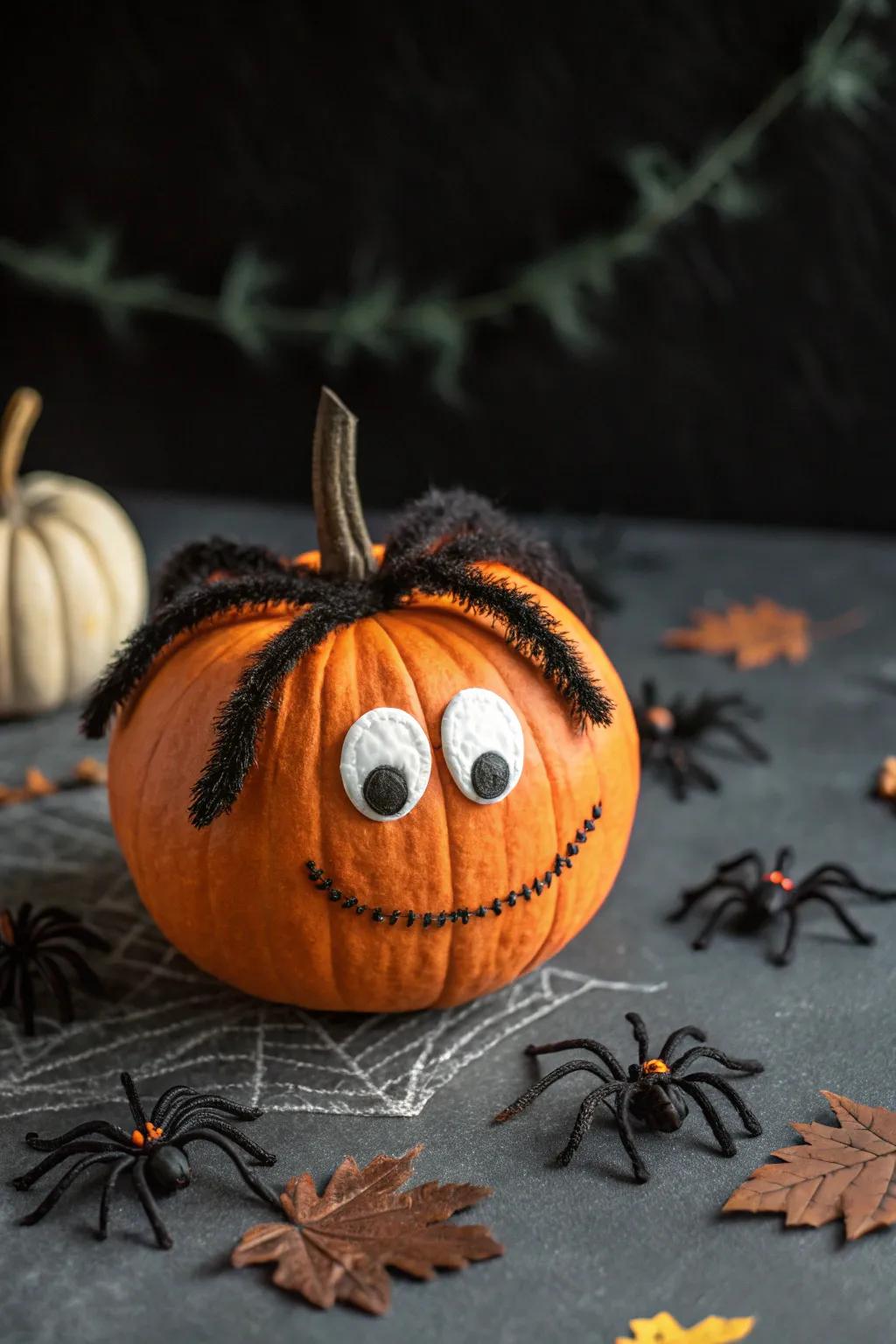 Button spiders add a playful Halloween touch to your pumpkin.