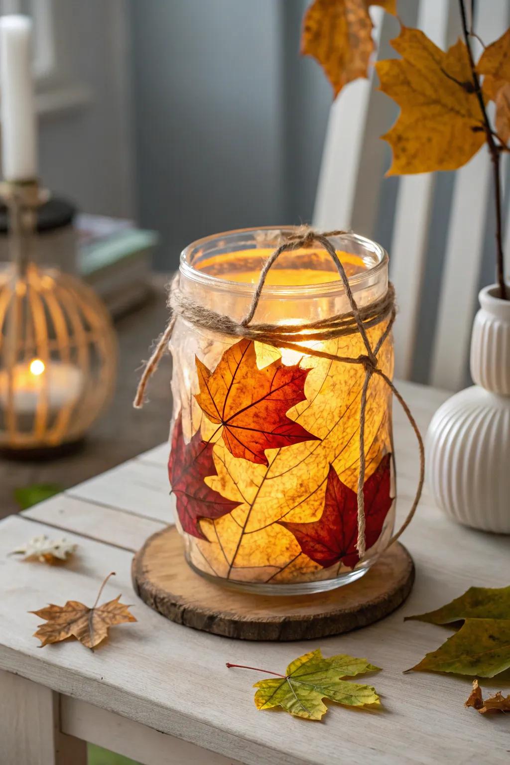 Illuminate your autumn evenings with the enchanting glow of a handcrafted leaf lantern.