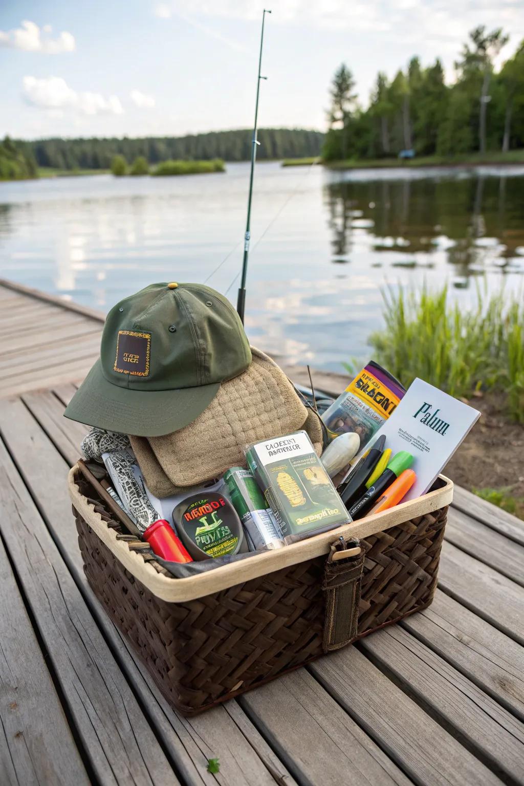 Encourage dad's fishing passion with a thoughtful gift basket.