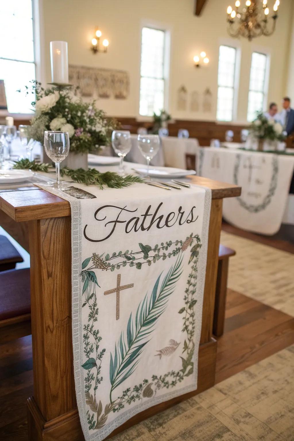 Custom table runners add a special touch to Father's Day meals.