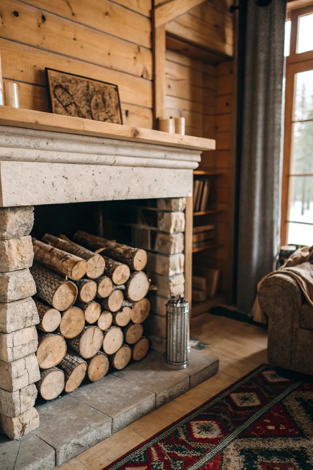 Decorative logs create a rustic feel without the mess.