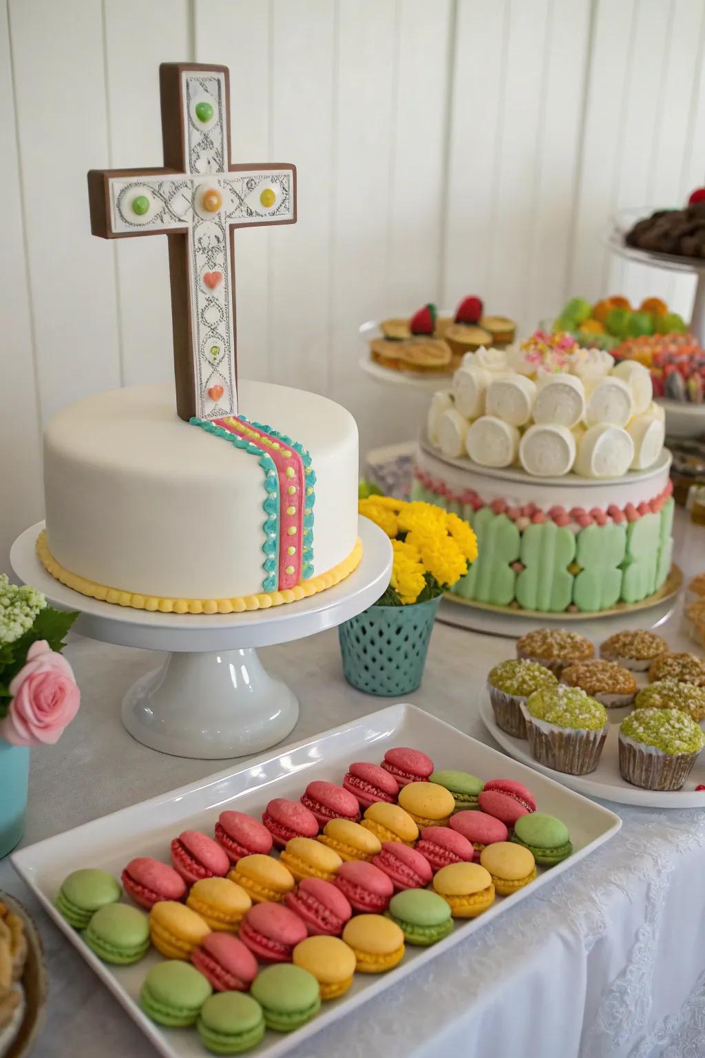 A themed dessert table delights guests with sweet treats.