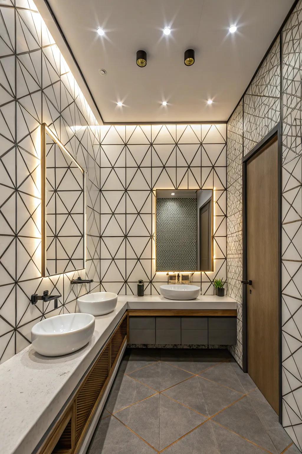 A bathroom that showcases the beauty of geometric tile patterns.