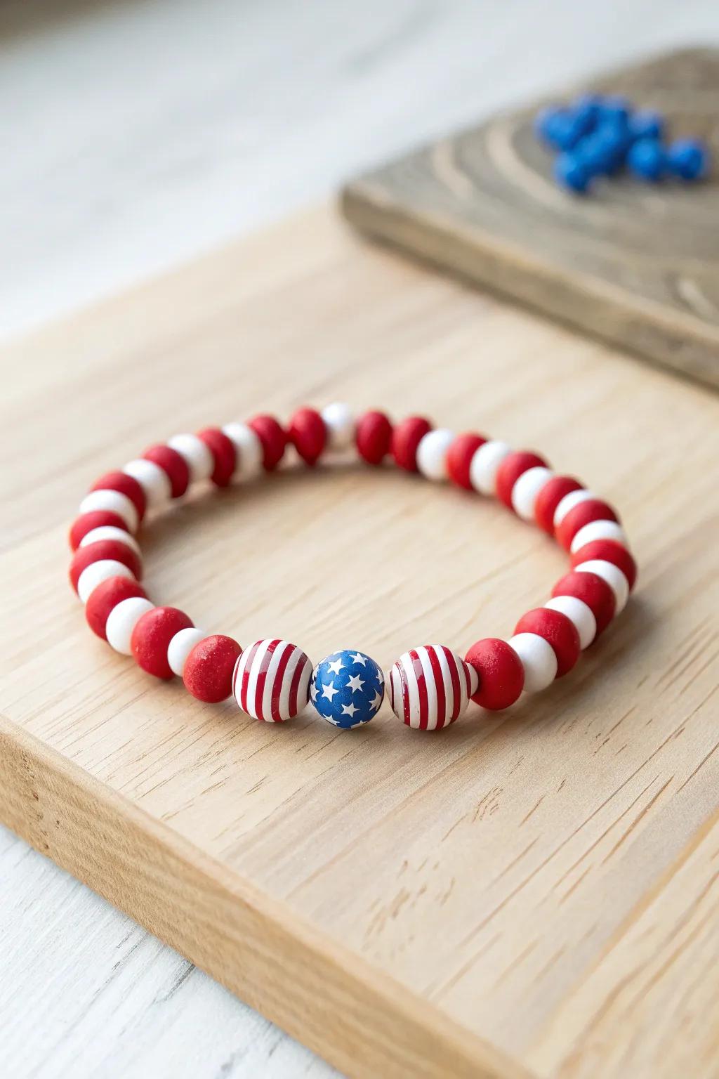 Celebrate the Fourth of July in style with this charming candy cane striped bracelet, a perfect blend of craft and simplicity.