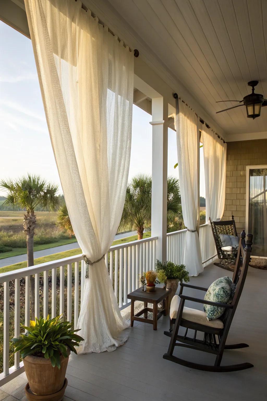 Elegant outdoor curtains add shade and privacy.