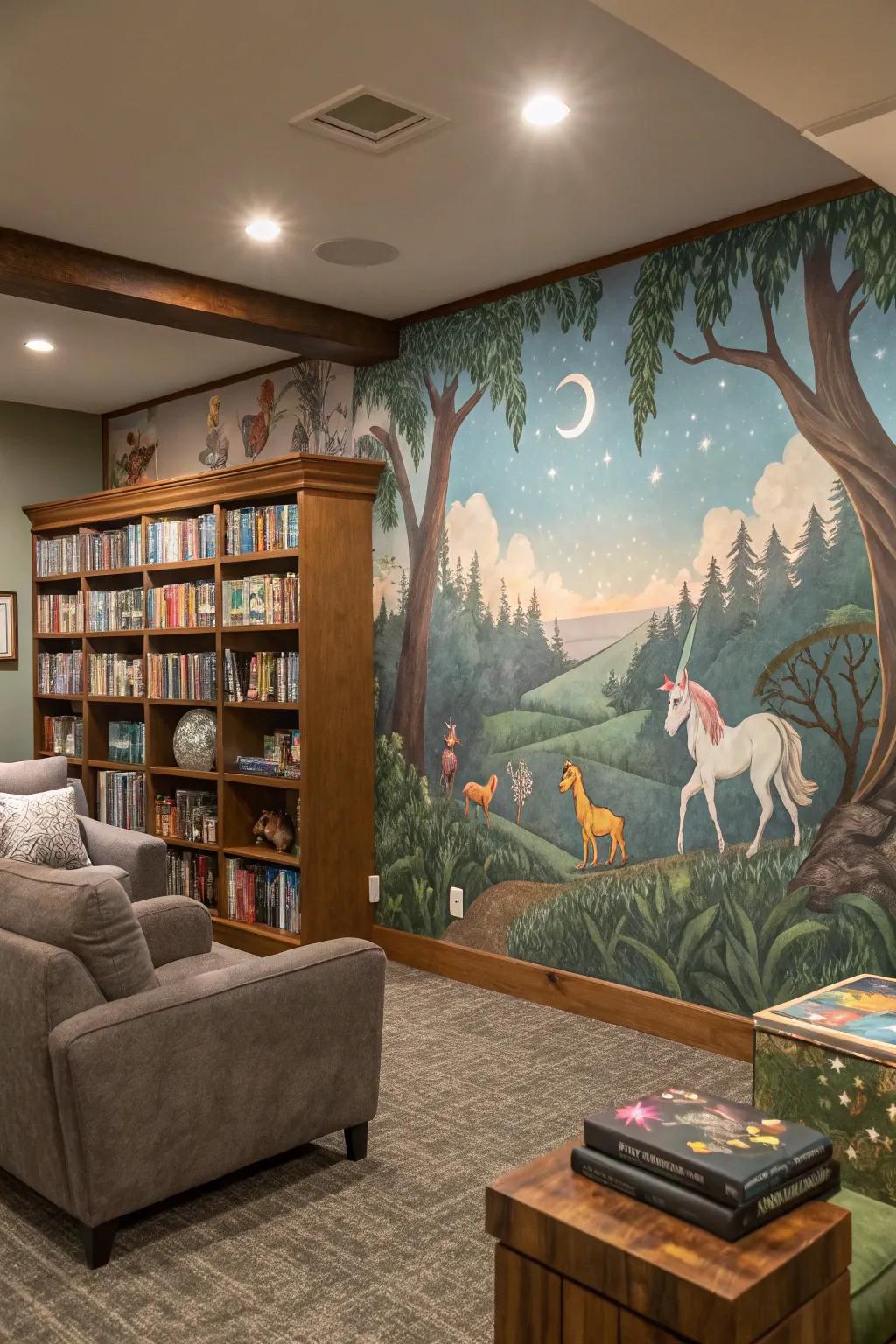 A fantasy-themed game room mural that brings magic to life.