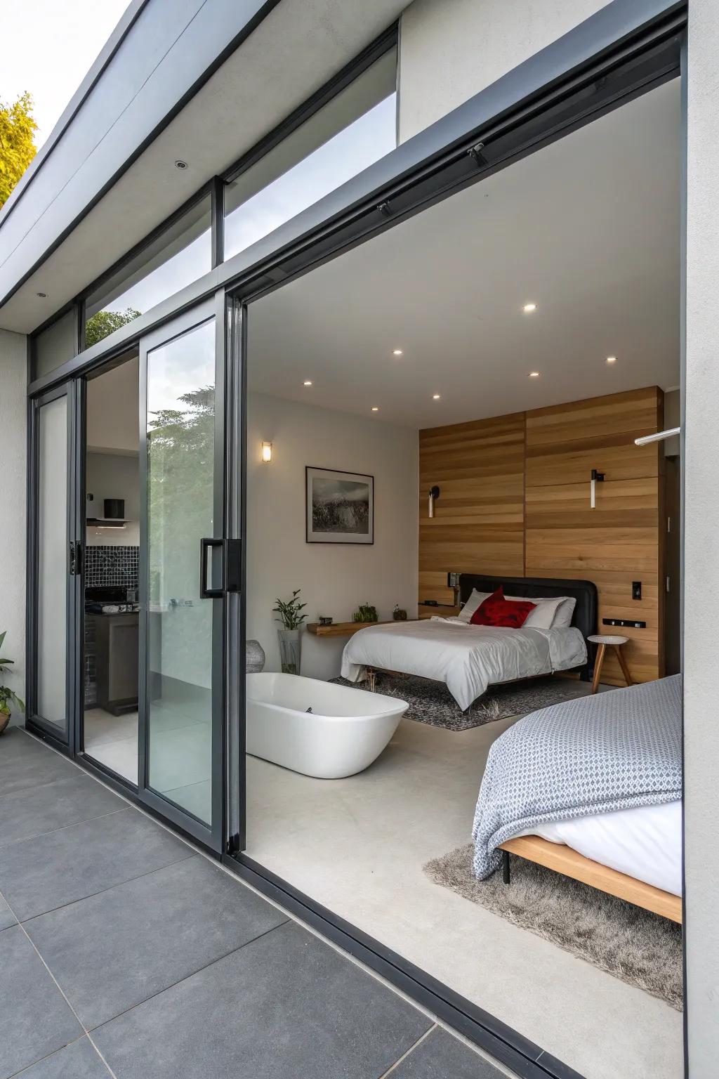 Sliding doors in garage bedrooms offer style and functionality.