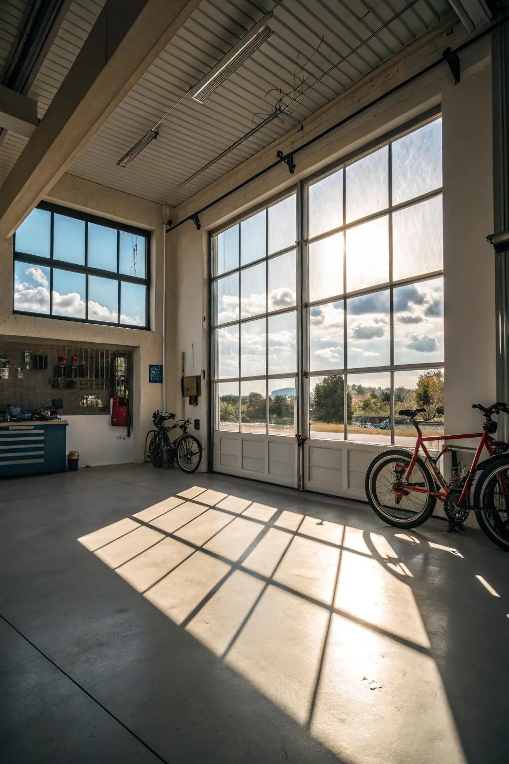 Embrace natural light through garage windows for a fresh and eco-friendly lighting solution.