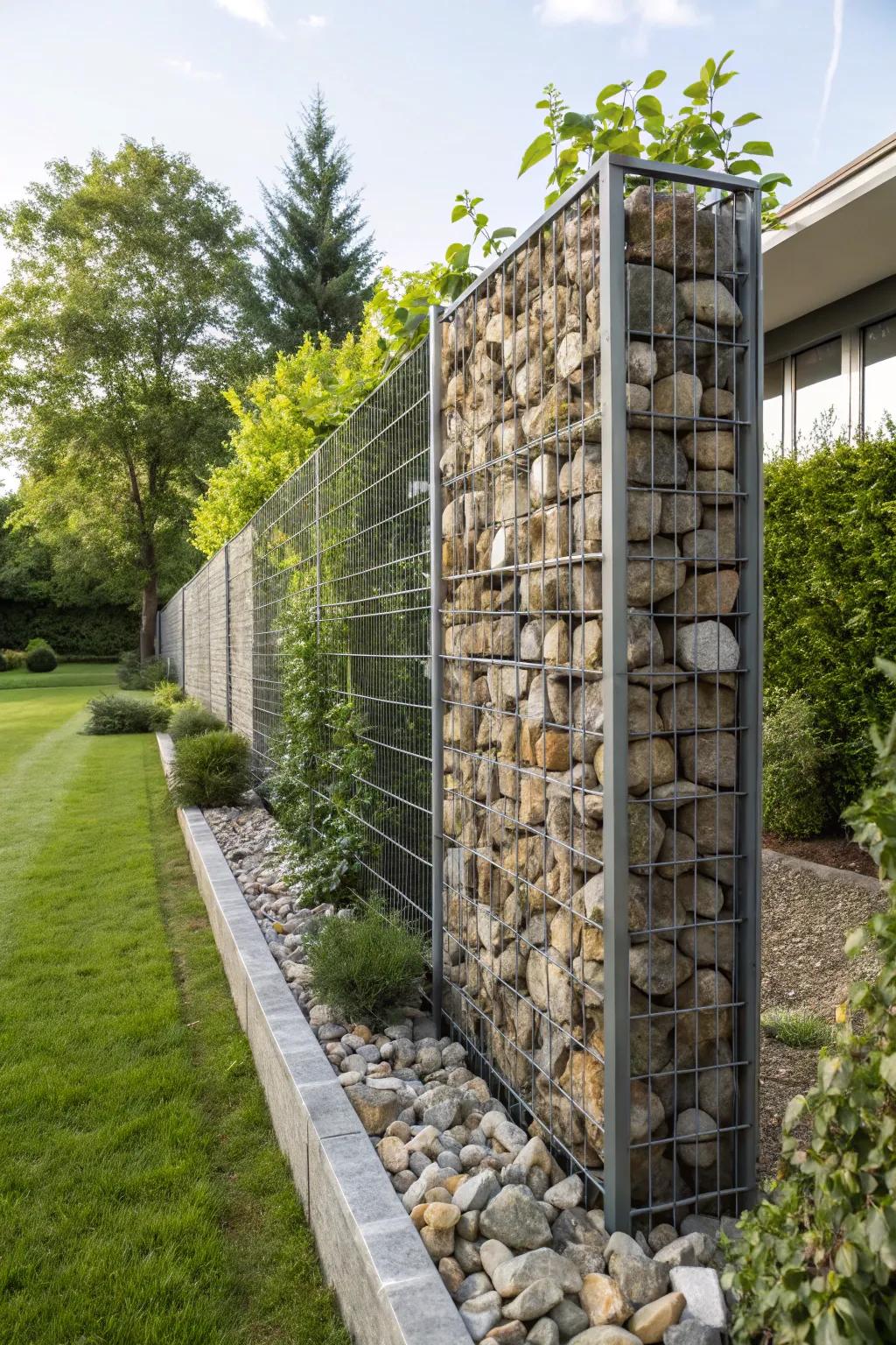 Industrial chic with a stunning gabion wall.