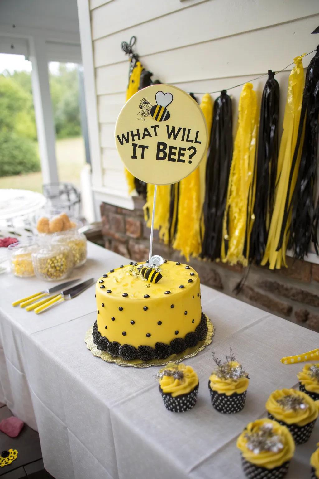 A buzzing 'What Will It Bee?' gender reveal celebration.