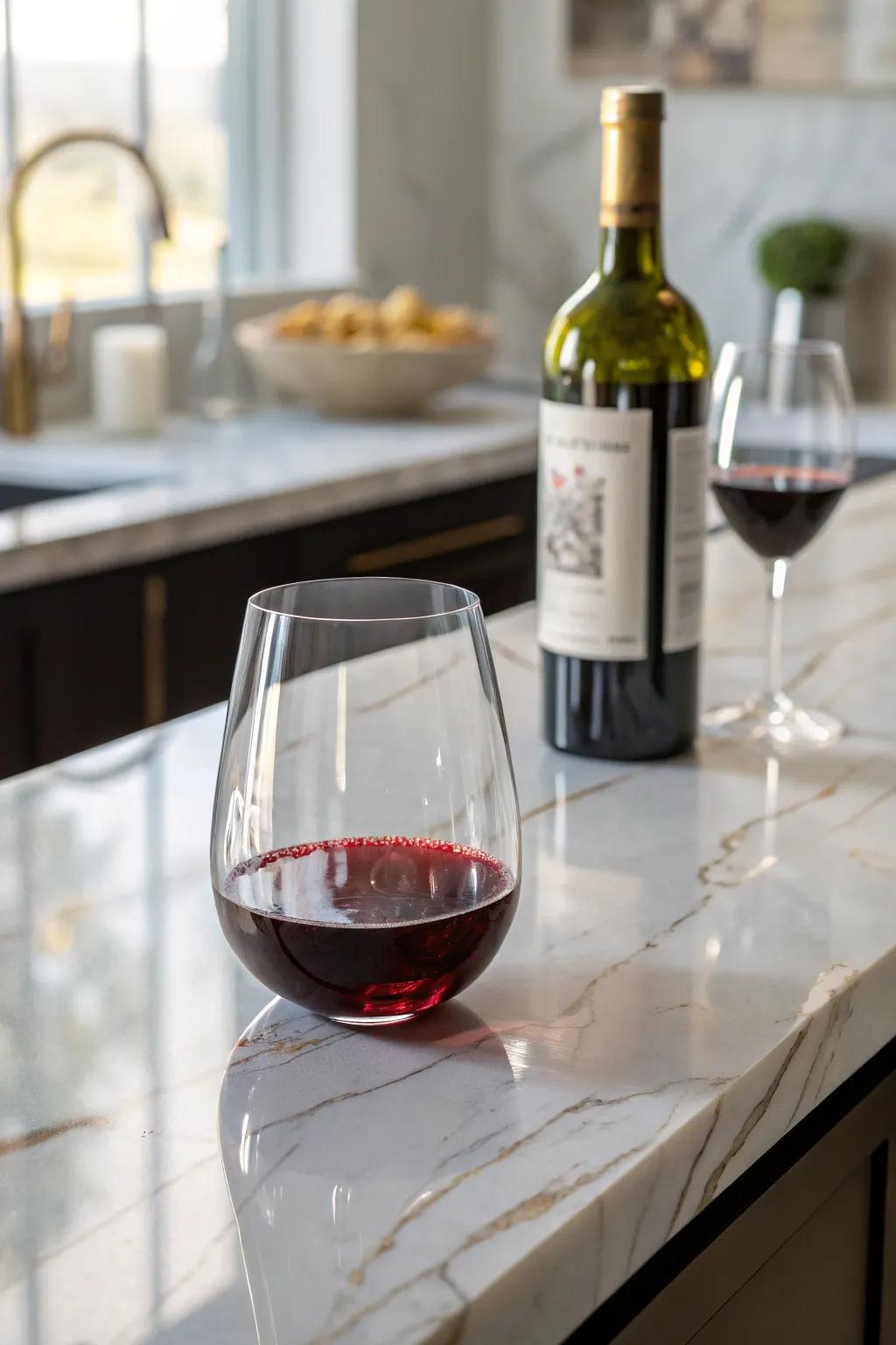 A stemless wine glass adds a touch of humor to any celebration.