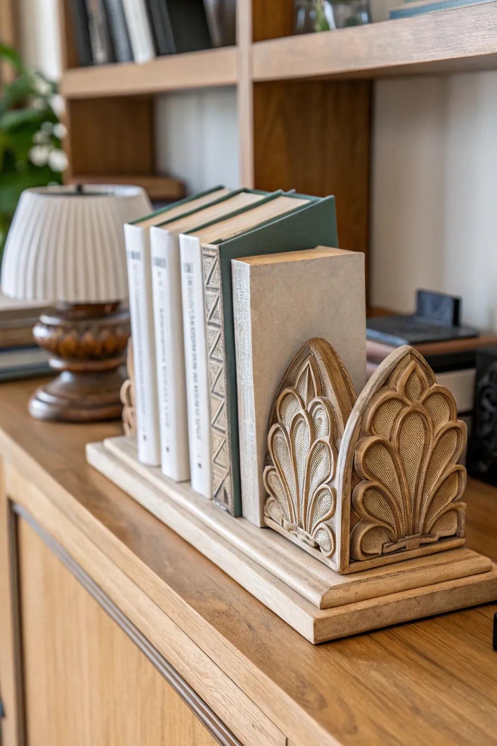 Stylish bookends are both practical and decorative.