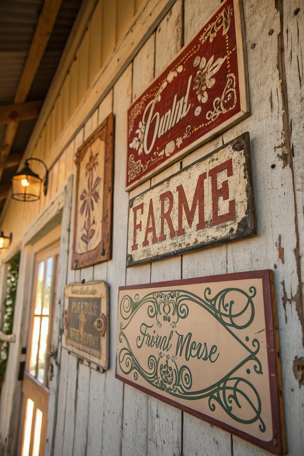 Vintage tin signs bring nostalgia and charm to any decor.