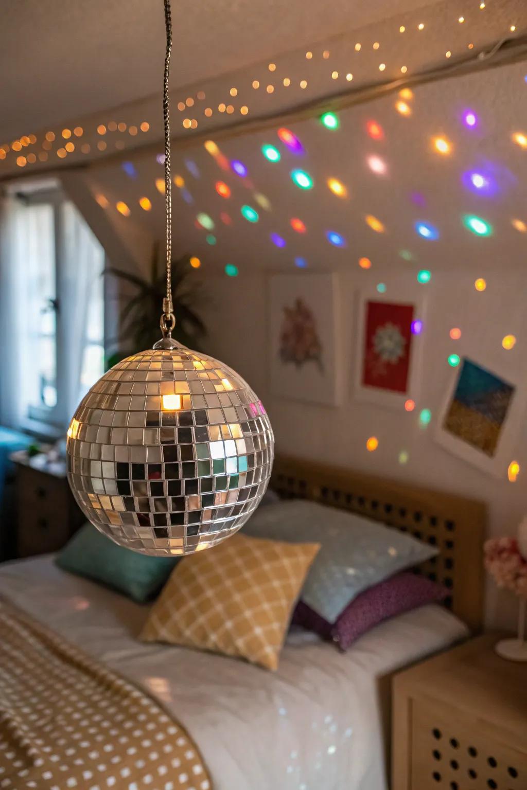 A mini disco ball brings fun and flair to her room.