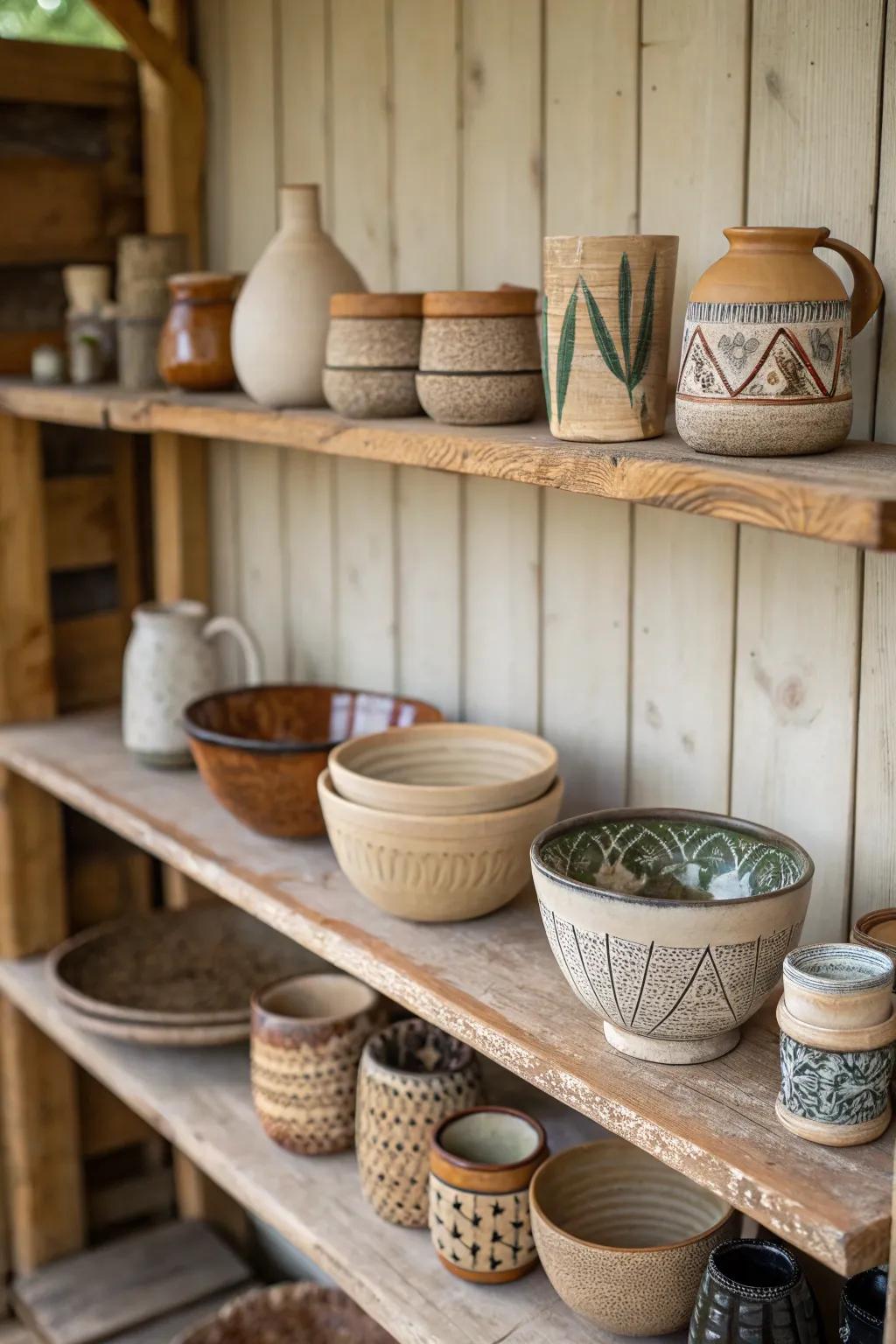 Handcrafted pottery adds a unique touch to any home setting.