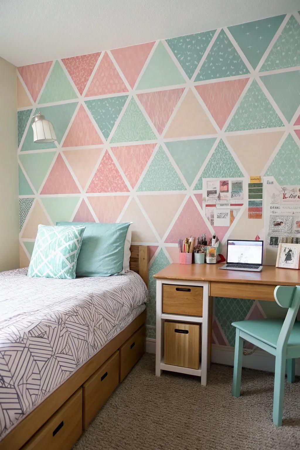 Peel-and-stick wallpaper can transform your dorm walls effortlessly.