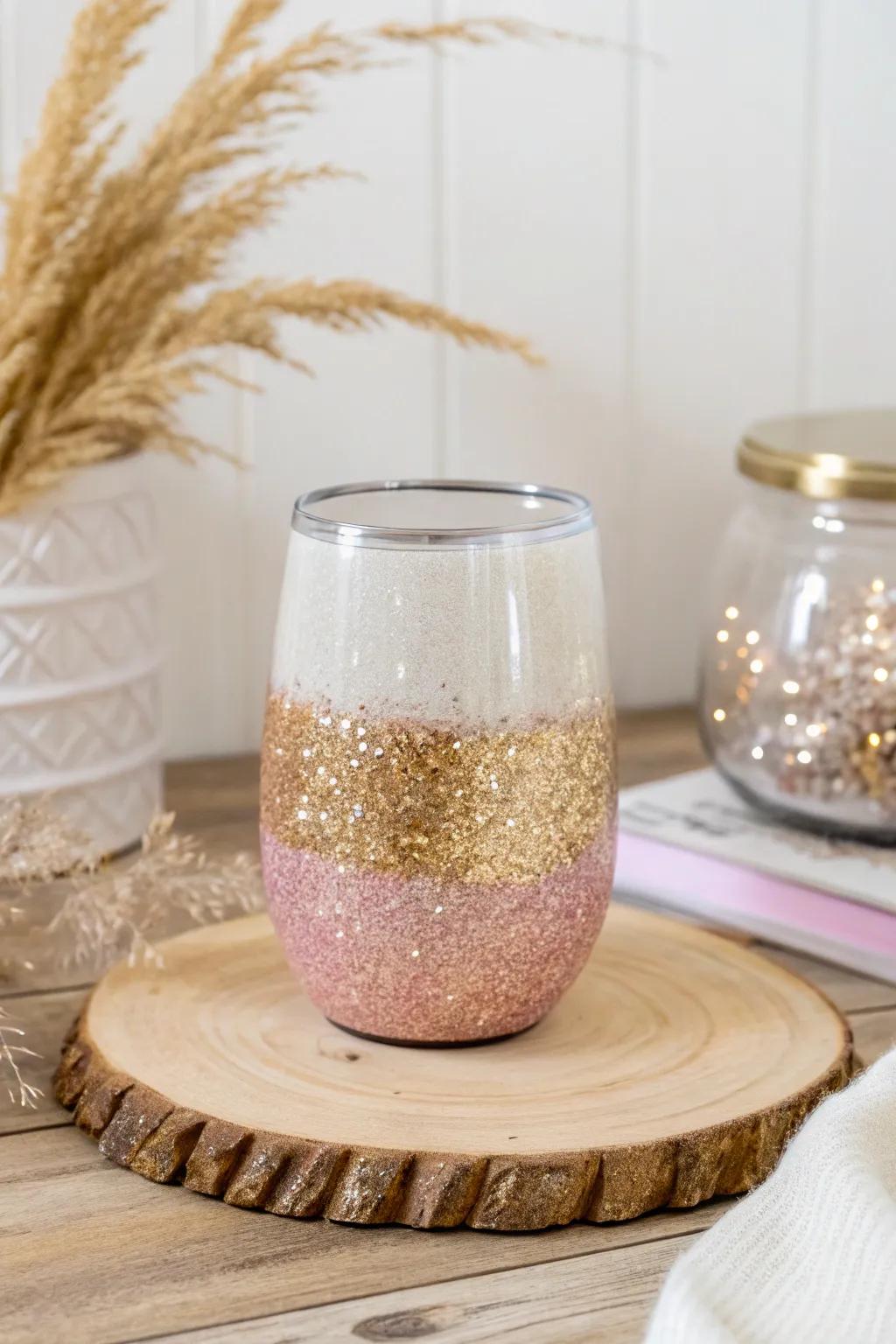 Unveil the allure of mystery with this stunning peek-a-boo glitter tumbler, where simplicity meets sparkle.