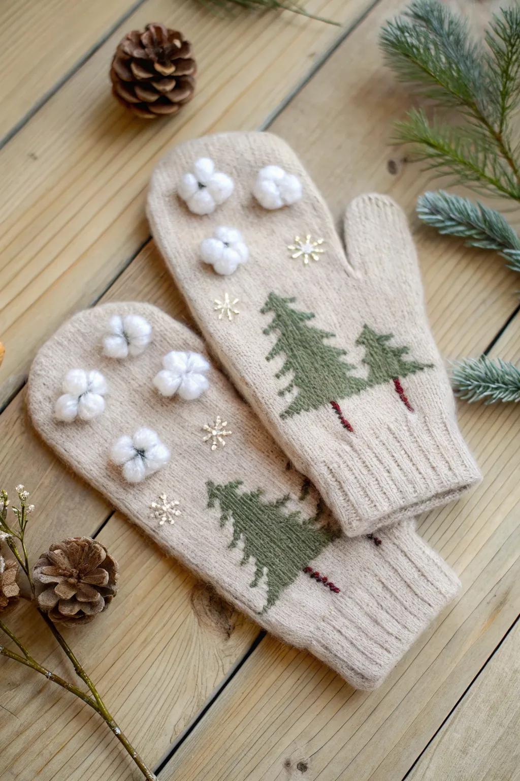 Embrace the season with handcrafted Winter Wonderland Mittens, where simplicity meets natural beauty.