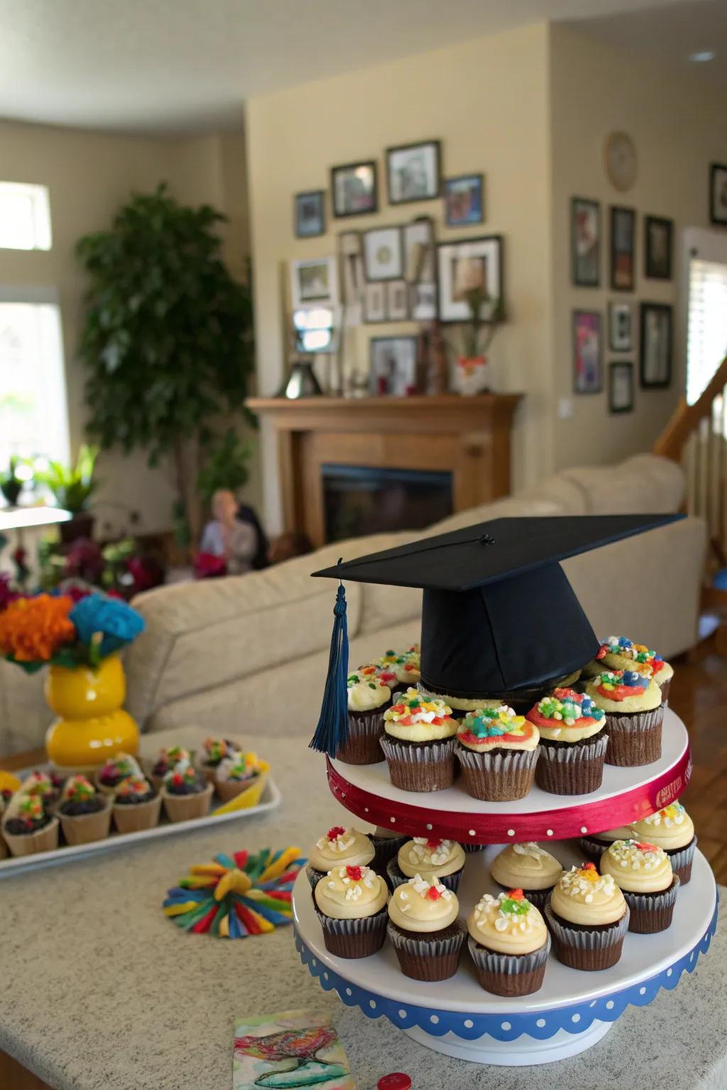 Add a festive touch with DIY graduation cap cupcake stands.