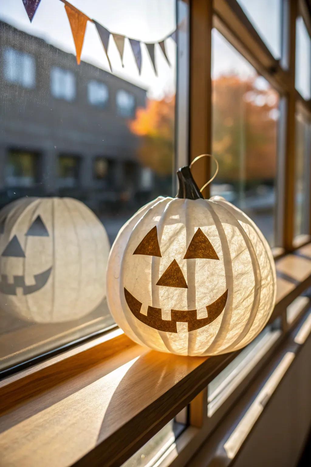 Craft a minimalist jack-o'-lantern for a sunlit Halloween glow!