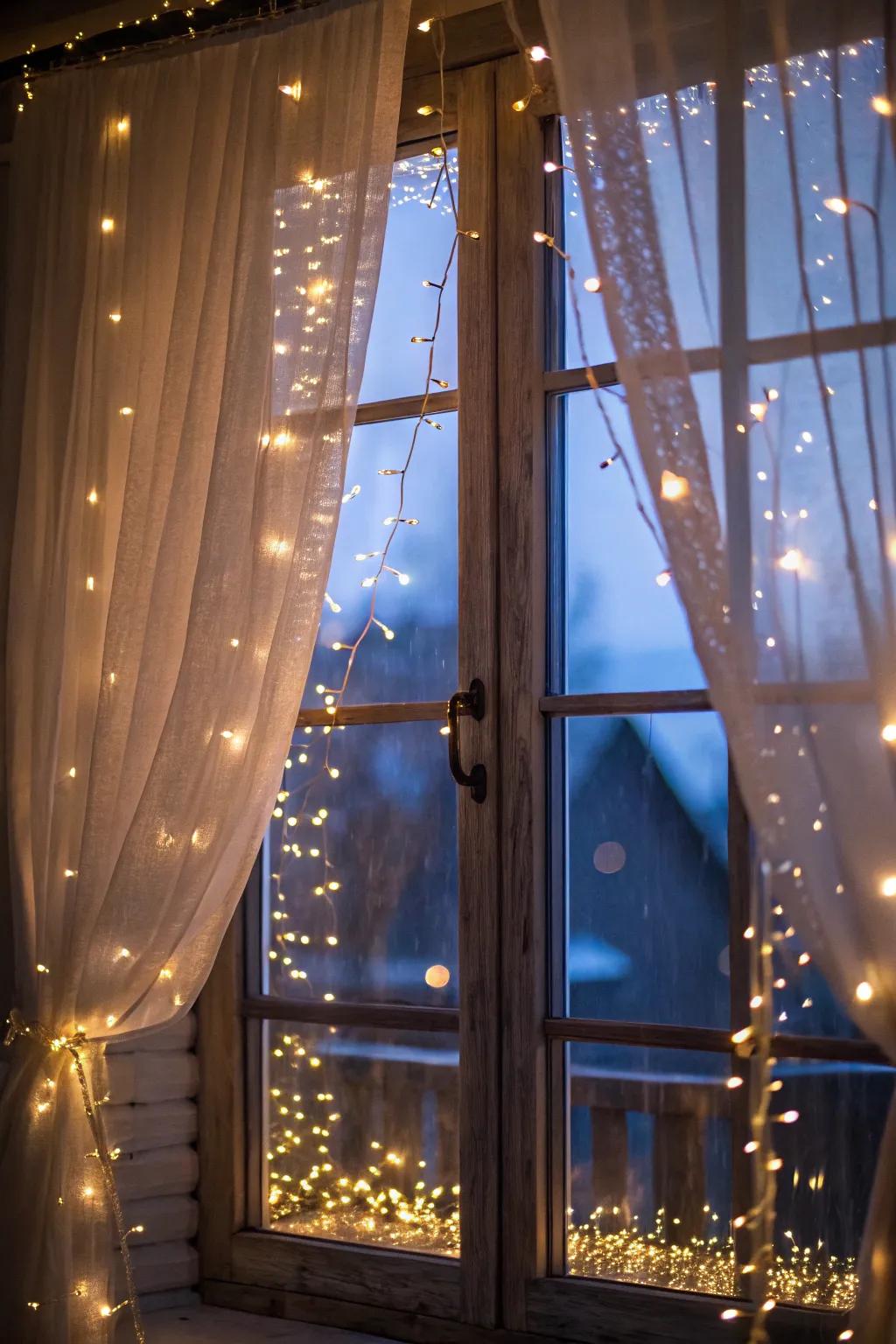 Fairy lights add a magical touch to your Halloween window.