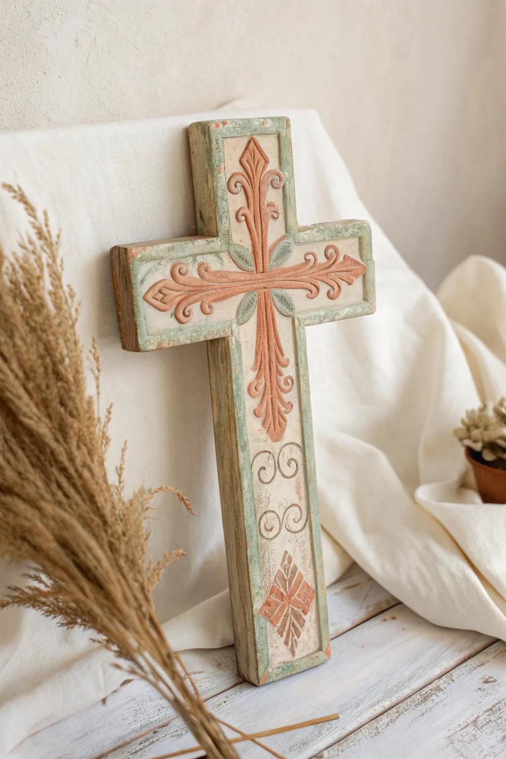 Embrace the warmth of rustic charm with this beautifully crafted wooden cross.