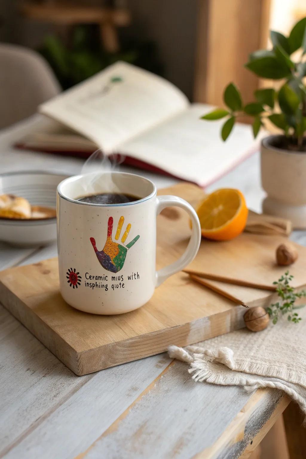 Pair meaningful quotes with handprints for a truly personal mug.