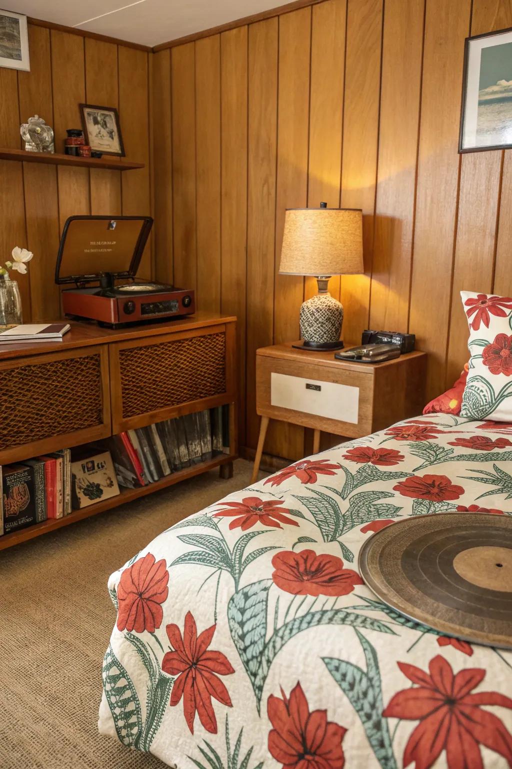 Vintage Hawaiian patterns add nostalgic charm and character to your bedroom.