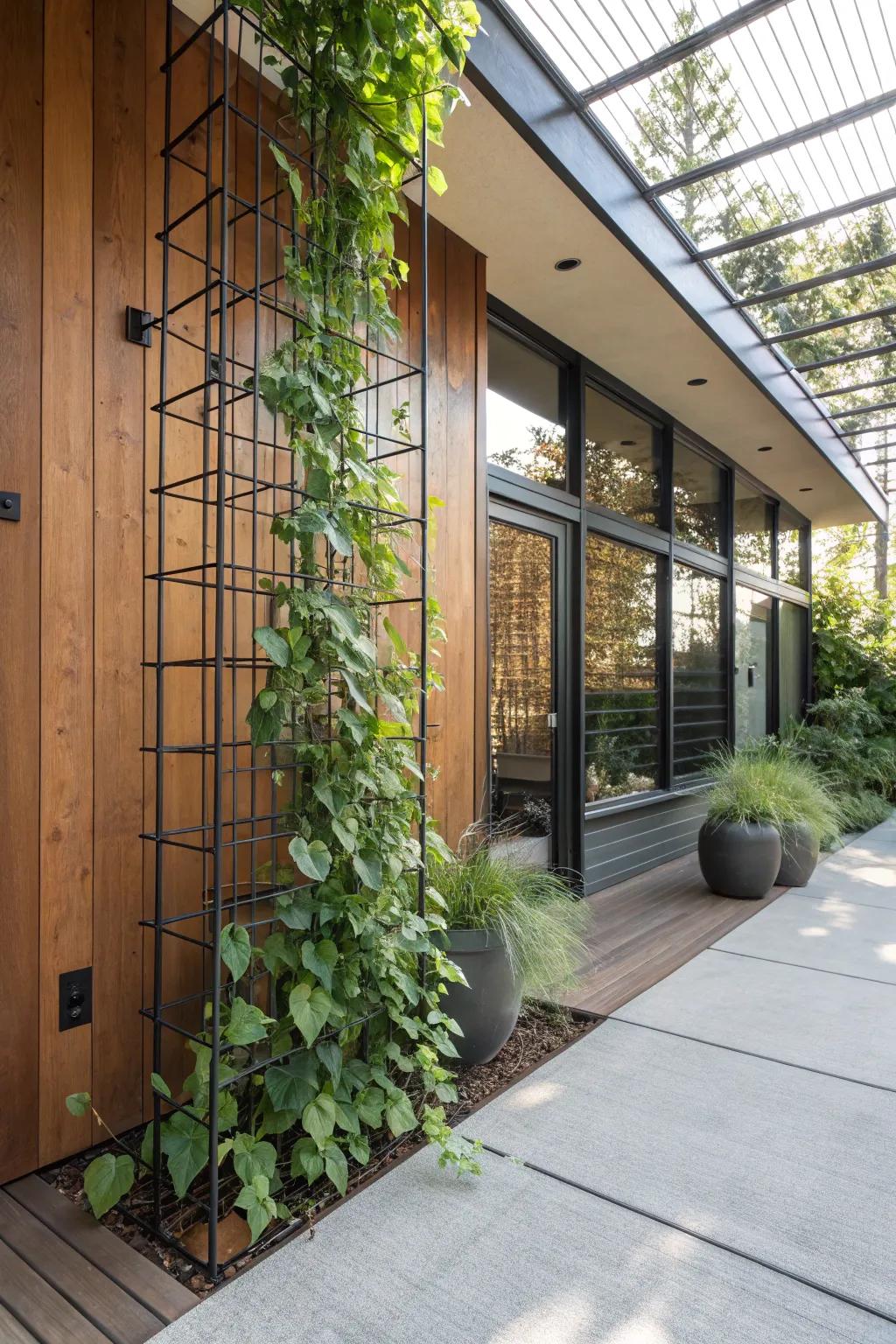 Transform your porch into a green oasis with a chic hog wire trellis.