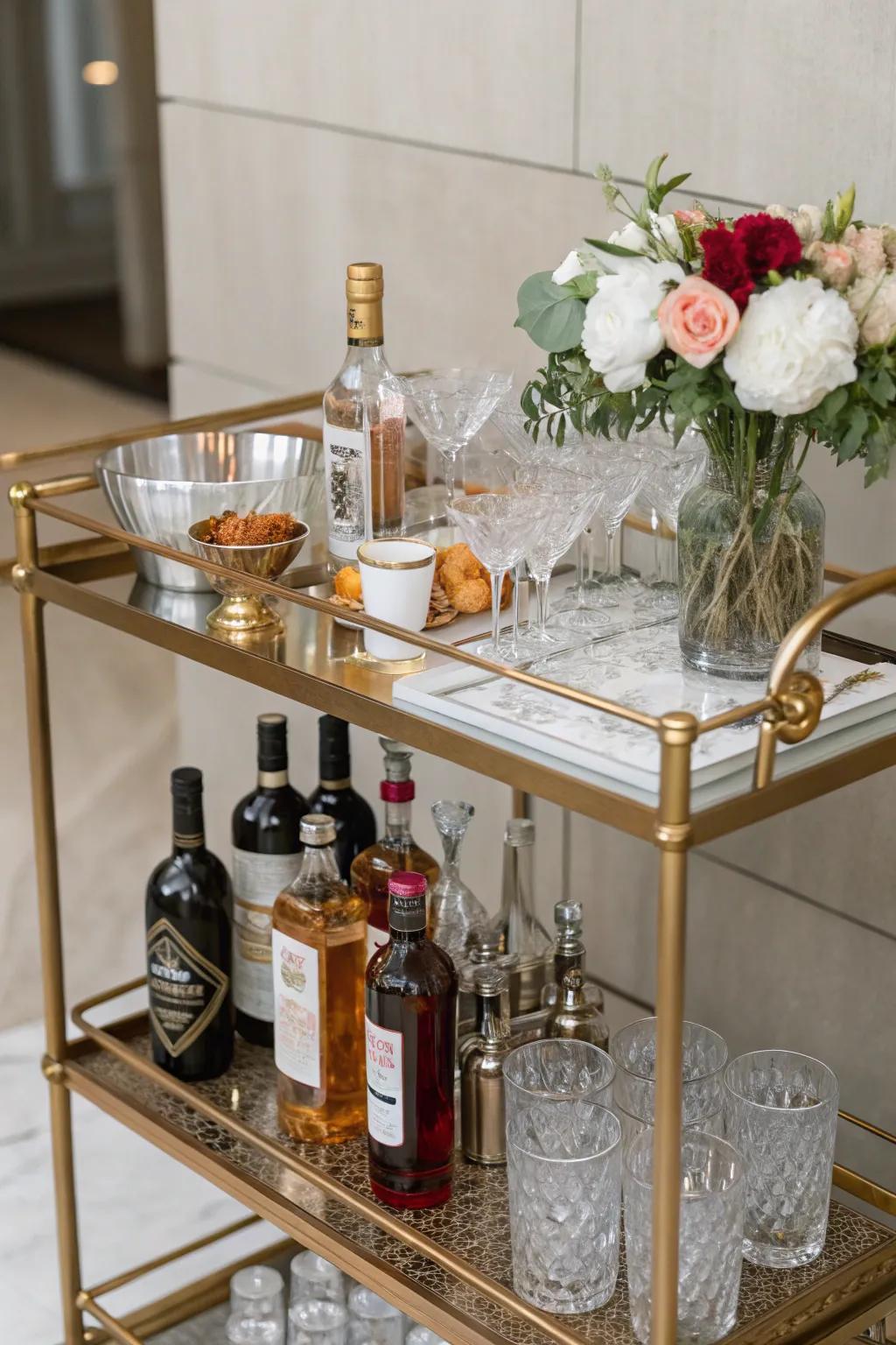 A well-styled bar cart is both functional and decorative.