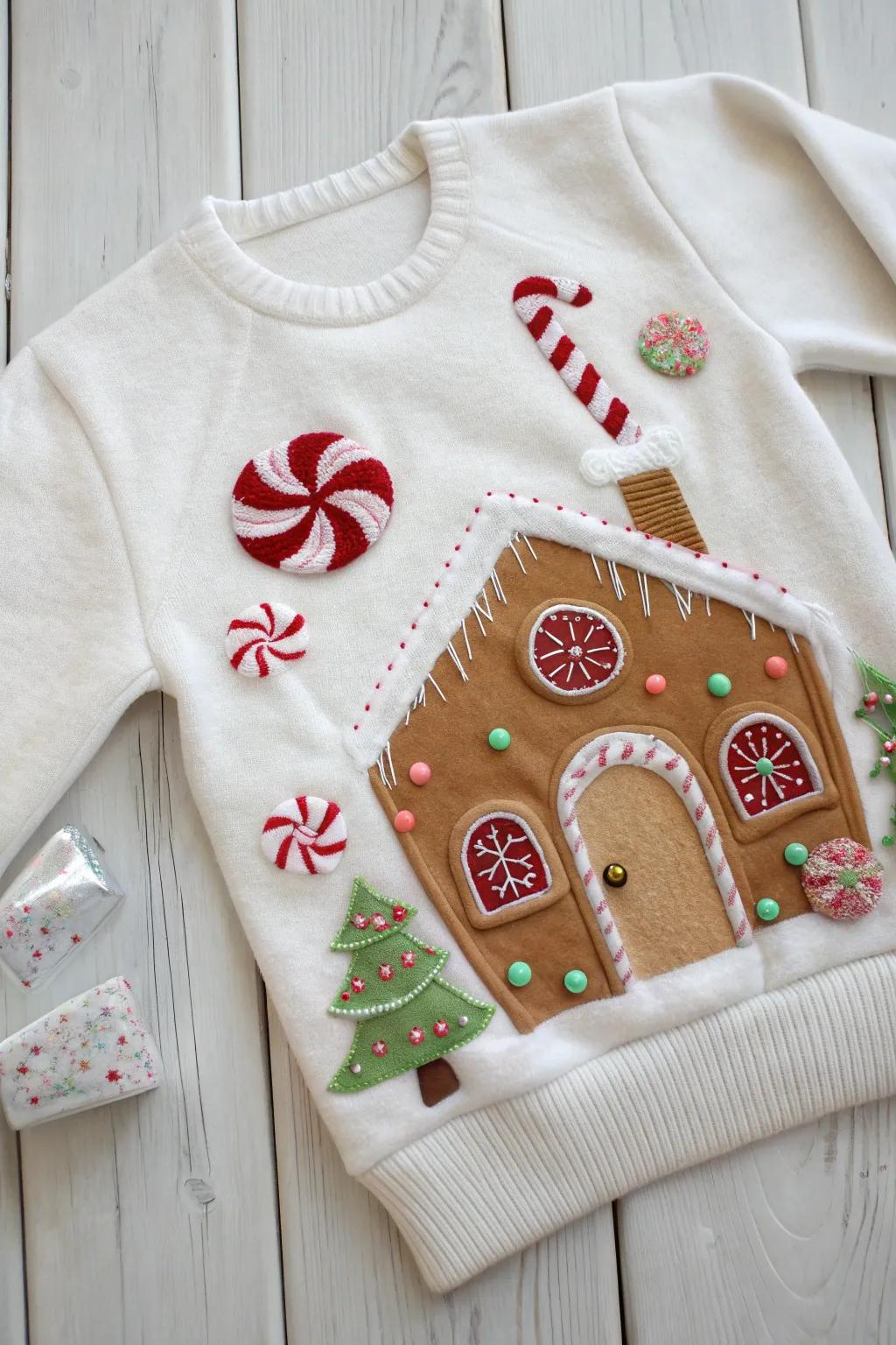 Wear your dessert this Christmas with a charming gingerbread house sweater, where whimsy meets craftsmanship!