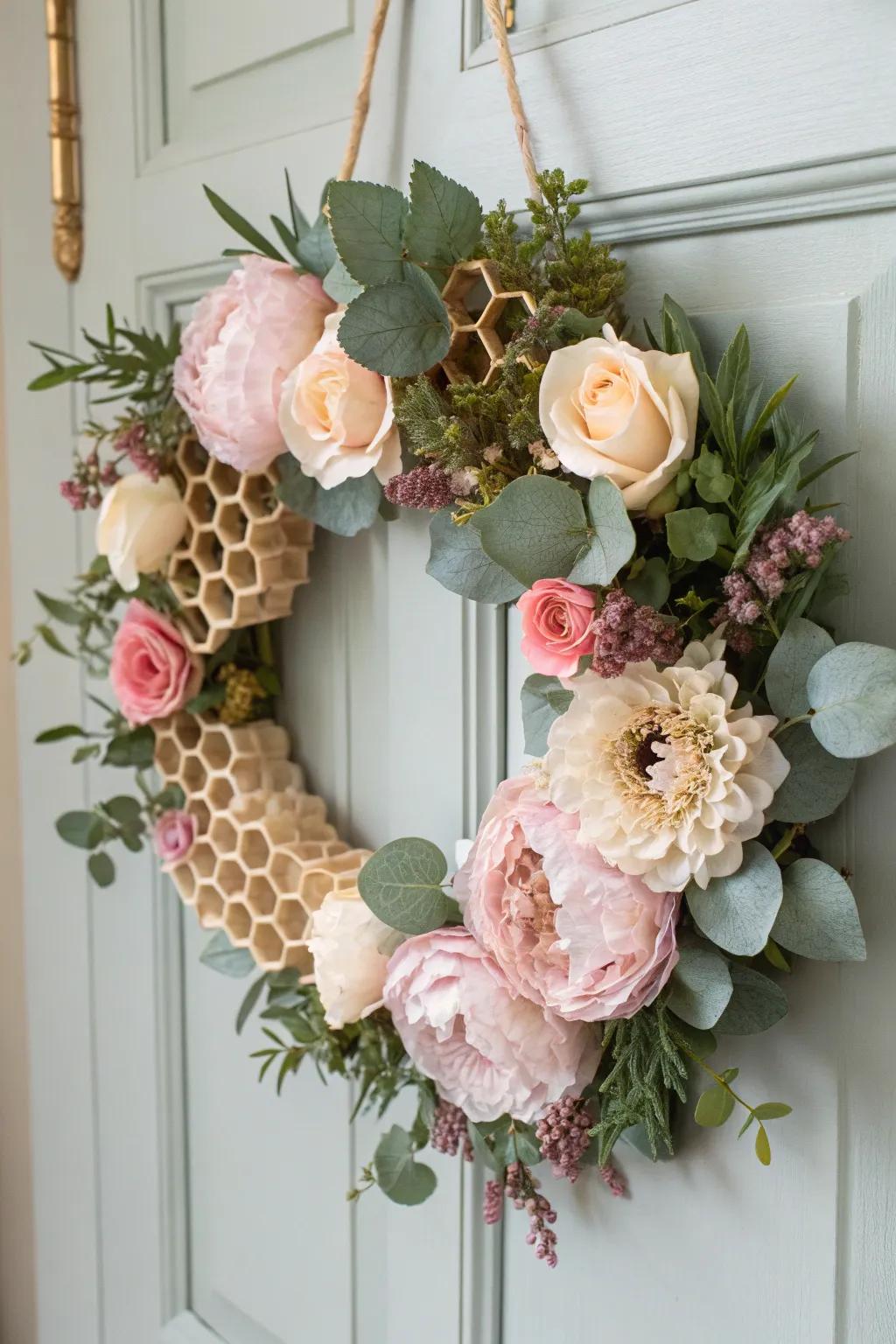 Welcome guests with the natural elegance of a Floral Honeycomb Wreath, where simplicity meets beauty.