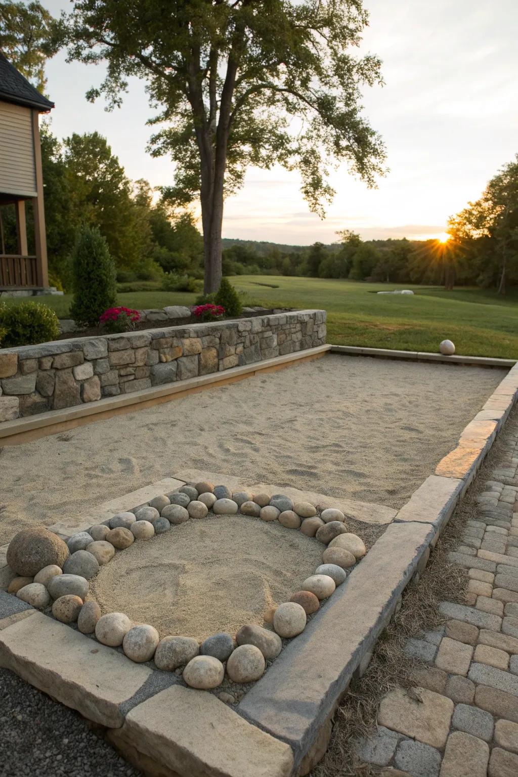 Elevate your game with a timeless natural stone backdrop for your horseshoe pit.
