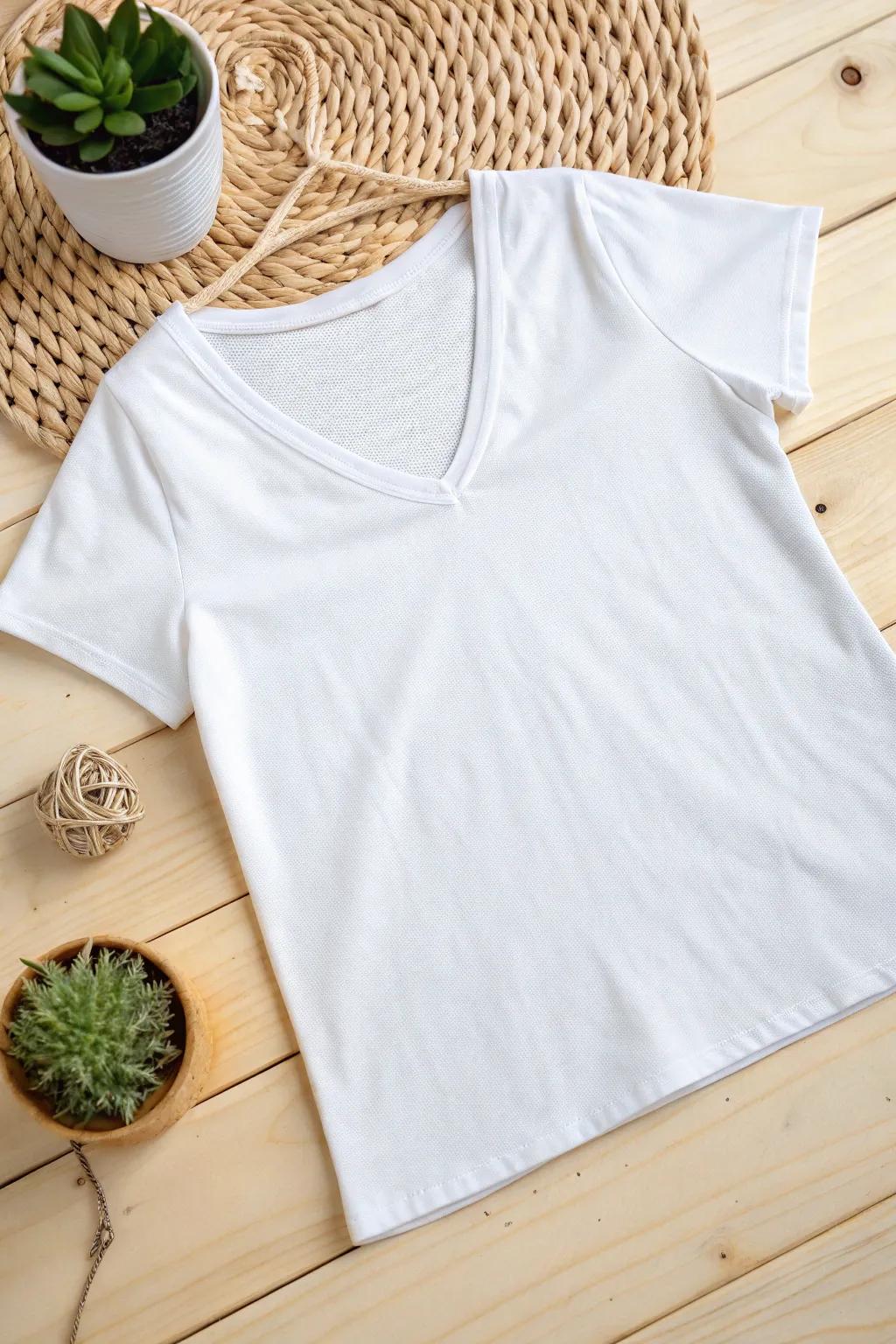 Elevate your style with a chic reverse V-neck twist for an effortless, no-sew transformation.